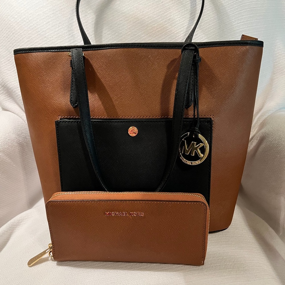 Michael Kors Tan and Black Tote with Wallet